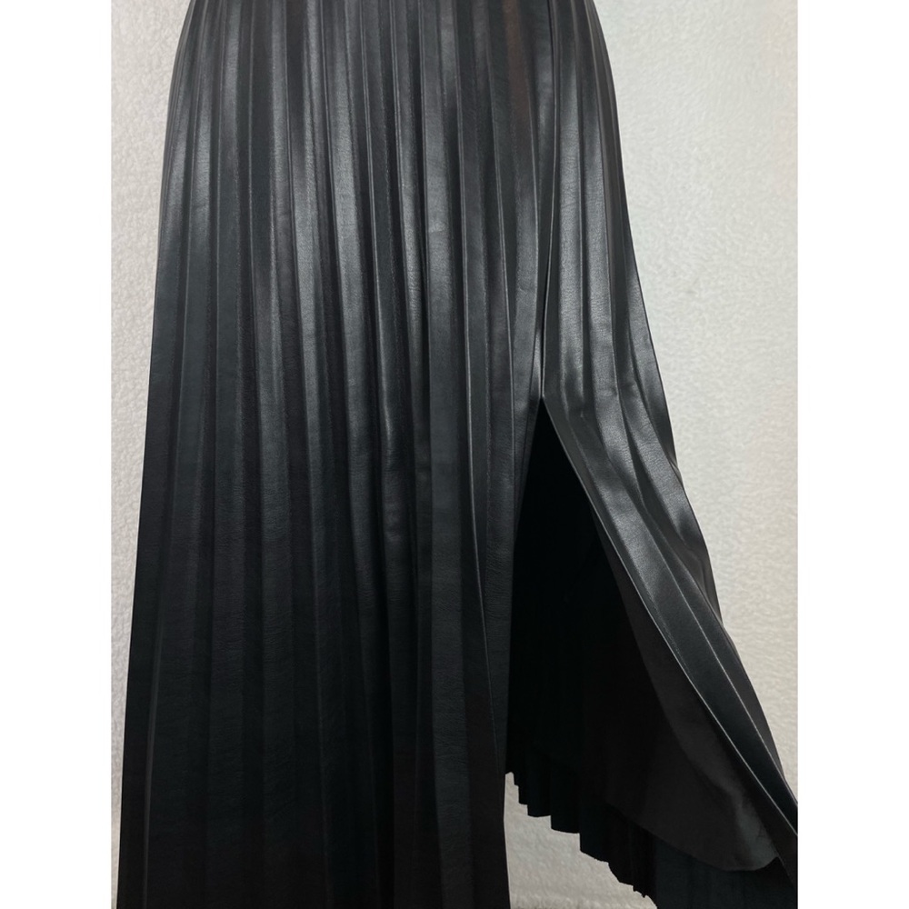 JONATHAN SIMKHAI • Black Vegan Leather Jayla Pleated Asymmetrical Midi Skirt, 2 - Picture 5 of 16